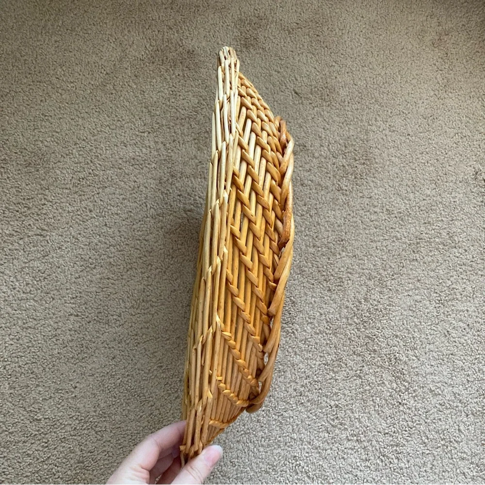Natural Tan Large Woven Oval Flat Basket